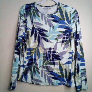 Hang Ten Swim Shirt Women M Long Sleeve Rash Guard UPF 50+ Tropical Blue Green